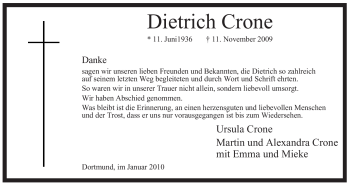 Traueranzeige von Dietrich Crone von Tageszeitung