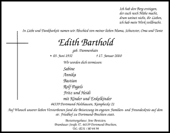 Traueranzeige von Edith Barthold von Tageszeitung