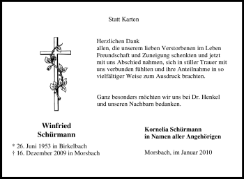 Traueranzeige von Winfried Schürmann von Tageszeitung