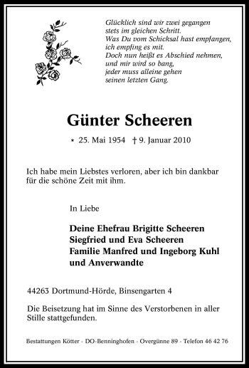 Traueranzeige von Günter Scheeren von Tageszeitung