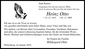 Traueranzeige von Heinz Otto von Tageszeitung