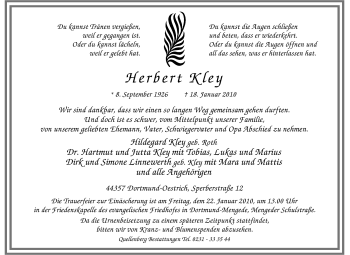 Traueranzeige von Herbert Kley von Tageszeitung