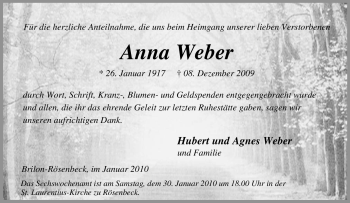 Traueranzeige von Anna Weber von WESTDEUTSCHE ALLGEMEINE ZEITUNG