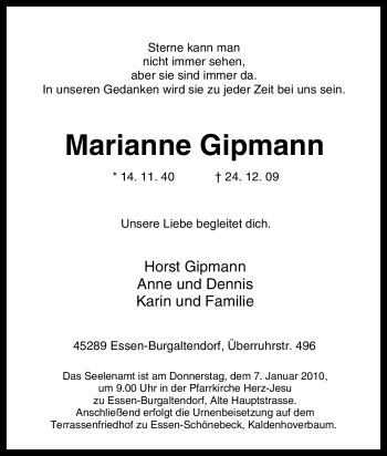 Traueranzeige von Marianne Gipmann von Tageszeitung