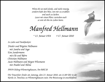 Traueranzeige von Manfred Hellmann von Tageszeitung