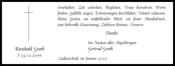 Traueranzeige von Reinhold Groth von Tageszeitung