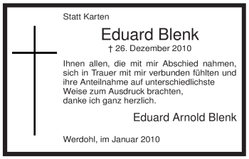Traueranzeige von Eduard Blenk von Tageszeitung