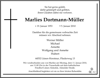 Traueranzeige von Marlies Dortmann-Müller von Tageszeitung