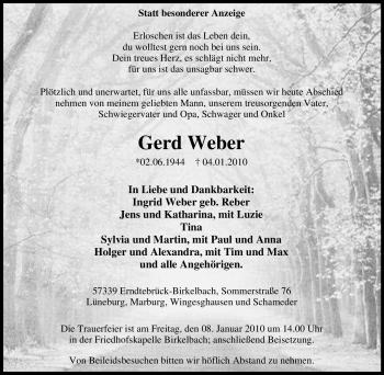 Traueranzeige von Gerd Weber von Tageszeitung