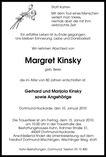 Traueranzeige von Margret Kinsky von Tageszeitung