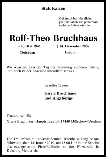 Traueranzeige von Rolf-Theo Bruchhaus von Tageszeitung