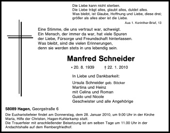 Traueranzeige von Manfred Schneider von Tageszeitung