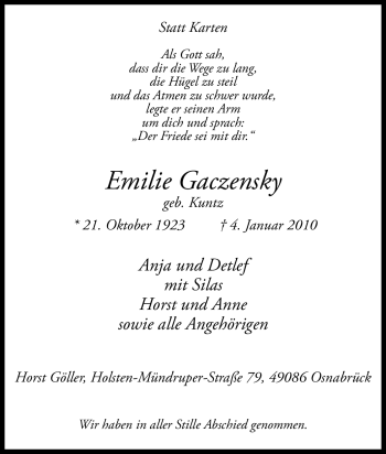 Traueranzeige von Emilie Gaczensky von Tageszeitung