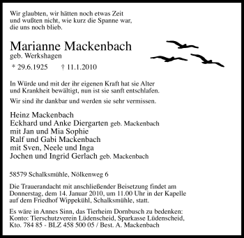 Traueranzeige von Marianne Mackenbach von Tageszeitung