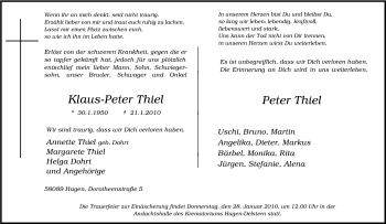 Traueranzeige von Klaus-Peter Thiel von Tageszeitung