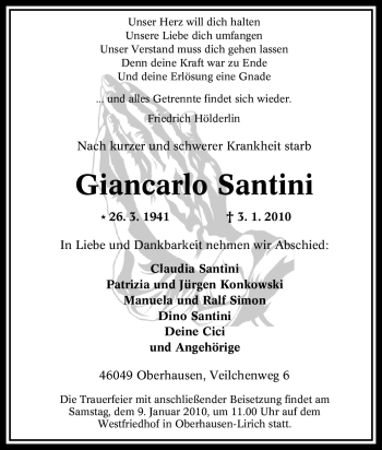 Traueranzeige von Giancarlo Santini von Tageszeitung