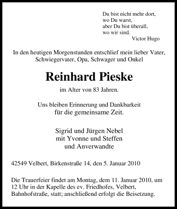 Traueranzeige von Reinhard Pieske von Tageszeitung