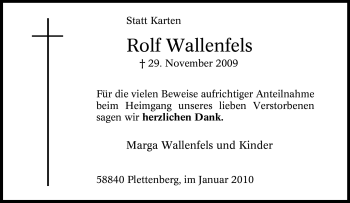 Traueranzeige von Rolf Wallenfels von Tageszeitung