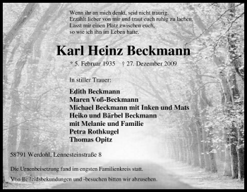 Traueranzeige von Karl Heinz Beckmann von Tageszeitung