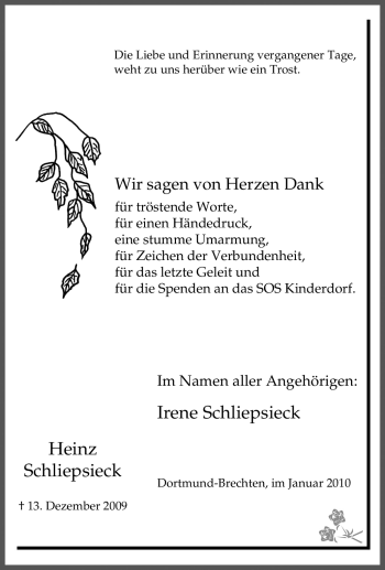 Traueranzeige von Heinz Schliepsieck von Tageszeitung