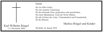 Traueranzeige von Karl Wilhelm Ringel von Tageszeitung
