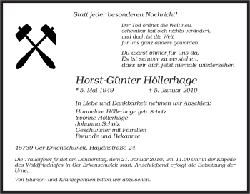 Traueranzeige von Horst-Günter Höllerhage von Tageszeitung