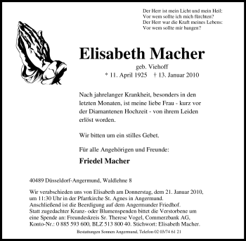 Traueranzeige von Elisabeth Macher von Tageszeitung
