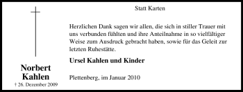 Traueranzeige von Norbert Kahlen von Tageszeitung