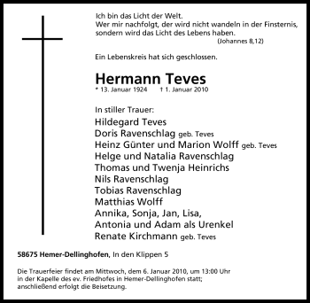 Traueranzeige von Hermann Teves von Tageszeitung