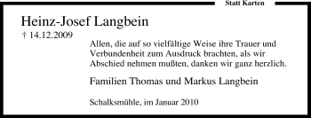Traueranzeige von Heinz-Josef Langbein von Tageszeitung