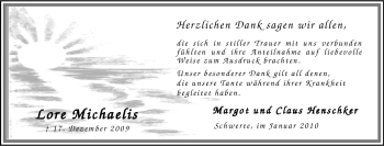 Traueranzeige von Lore Michaelis von Tageszeitung