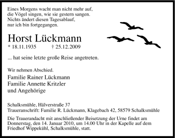 Traueranzeige von Horst Lückmann von Tageszeitung