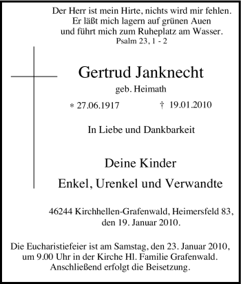 Traueranzeige von Gertrud Janknecht von Tageszeitung