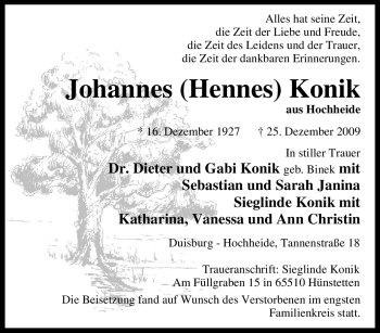 Traueranzeige von Johannes Konik von Tageszeitung
