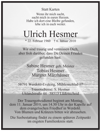 Traueranzeige von Ulrich Hesmer von Tageszeitung