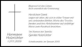 Traueranzeige von Hermann Holzrichter von Tageszeitung
