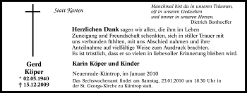 Traueranzeige von Gerd Köper von Tageszeitung