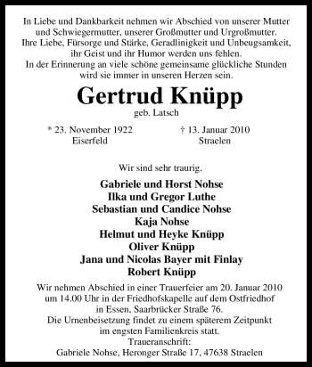 Traueranzeige von Gertrud Knüpp von Tageszeitung