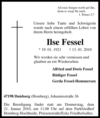 Traueranzeige von Ilse Fessel von Tageszeitung