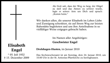 Traueranzeige von Elisabeth Engel von Tageszeitung