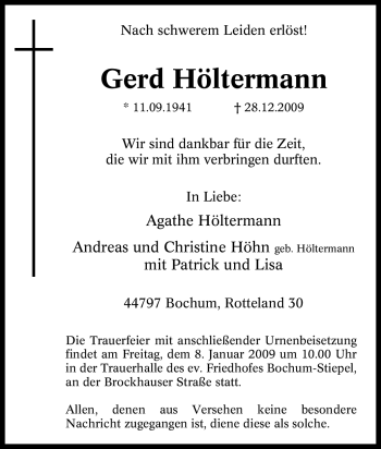 Traueranzeige von Gerd Höltermann von Tageszeitung