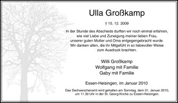 Traueranzeige von Ulla Großkamp von Tageszeitung