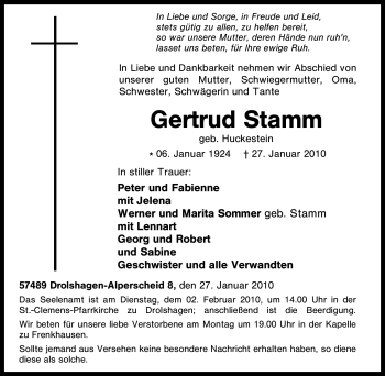 Traueranzeige von Gertrud Stamm von Tageszeitung