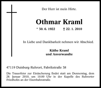Traueranzeige von Othmar Kraml von Tageszeitung