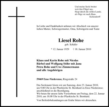 Traueranzeige von Liesel Rohe von Tageszeitung