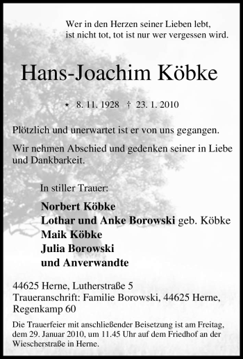 Traueranzeige von Hans-Joachim Köbke von Tageszeitung