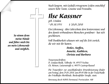 Traueranzeige von Ilse Kassner von Tageszeitung