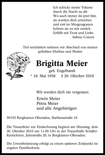 Traueranzeige von Brigitta Meier von Tageszeitung