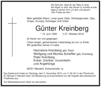 Traueranzeige von Günter Kreinberg von Tageszeitung