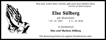 Traueranzeige von Else Sülberg von Tageszeitung